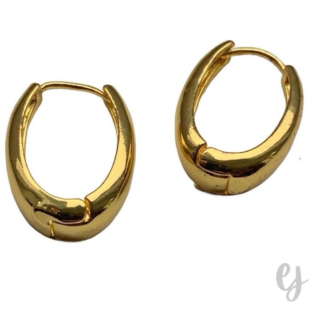 Aria Gold Tone Oval Hoop Earrings – Medium 1” Drop, Lightweight Hoops